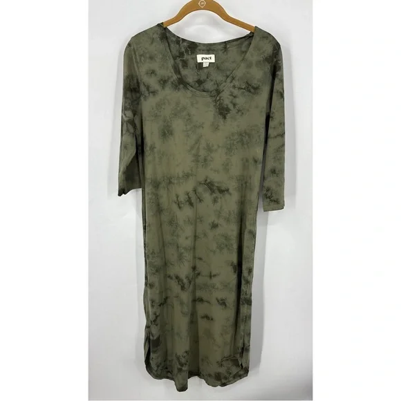 Pact Far Out T-shirt Olive Tie-Dye Women's Dress L - Picture 1 of 9